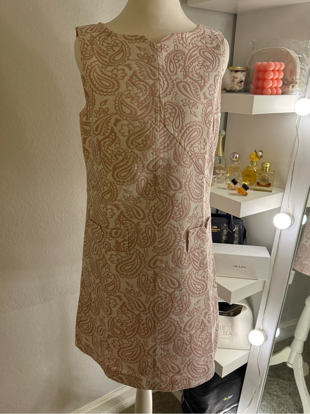 Victoria Beckham for Target Shift Dress Pink Jacquard Paisley Sleeveless Small